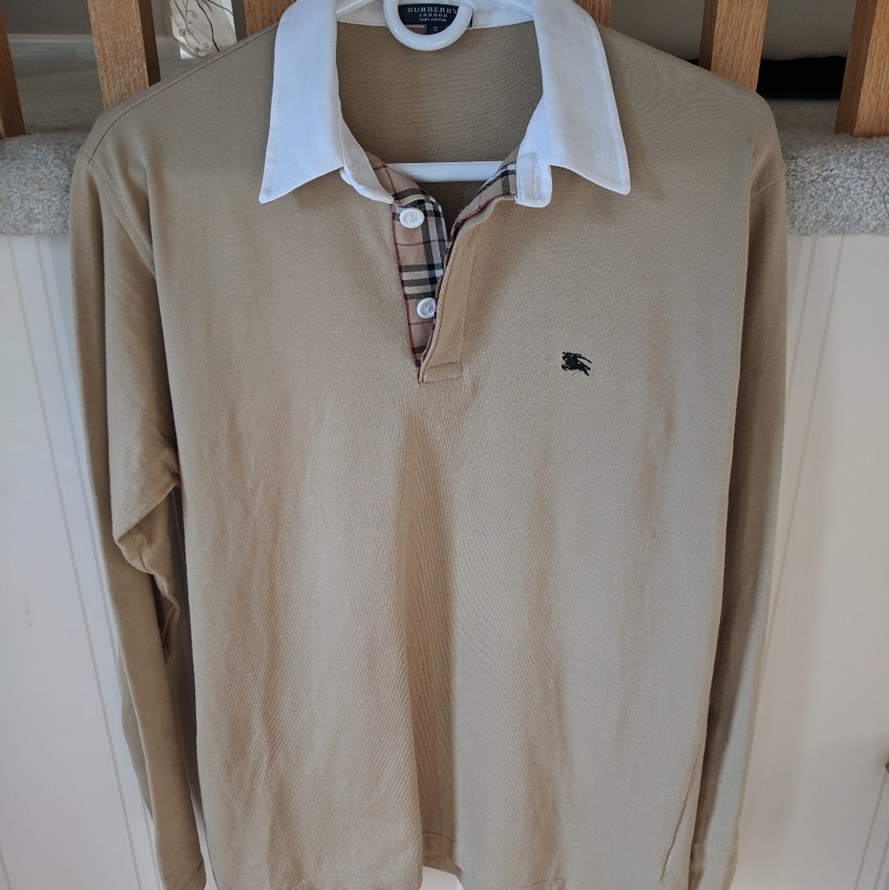 Burberry Long Sleeve Mens w BB Tartan Plaid Collar
